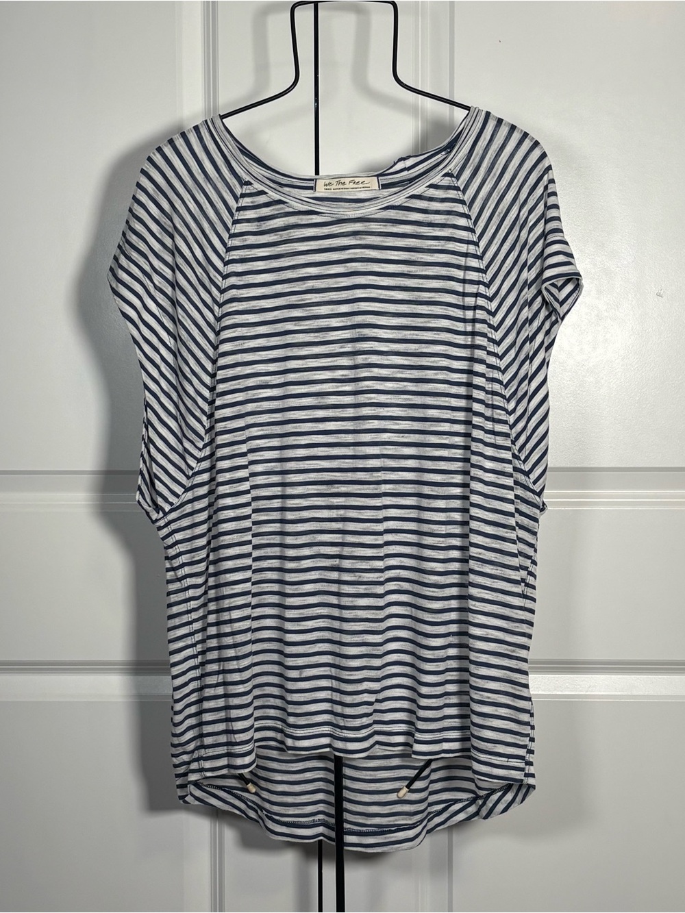 We The Free Navy and White Striped Short Sleeve Top